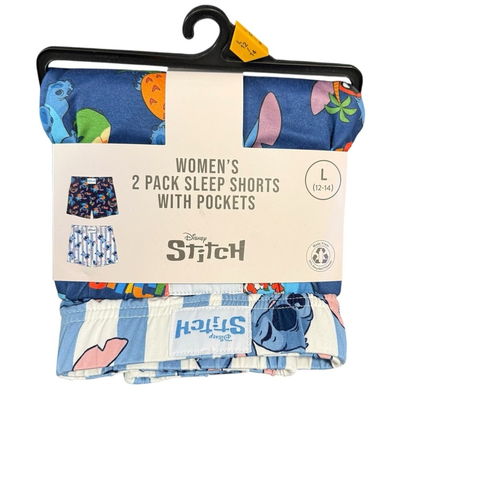 Disney Stitch Womens Sleep Shorts 2 Pack With Pockets Size L 12-14 NWT New